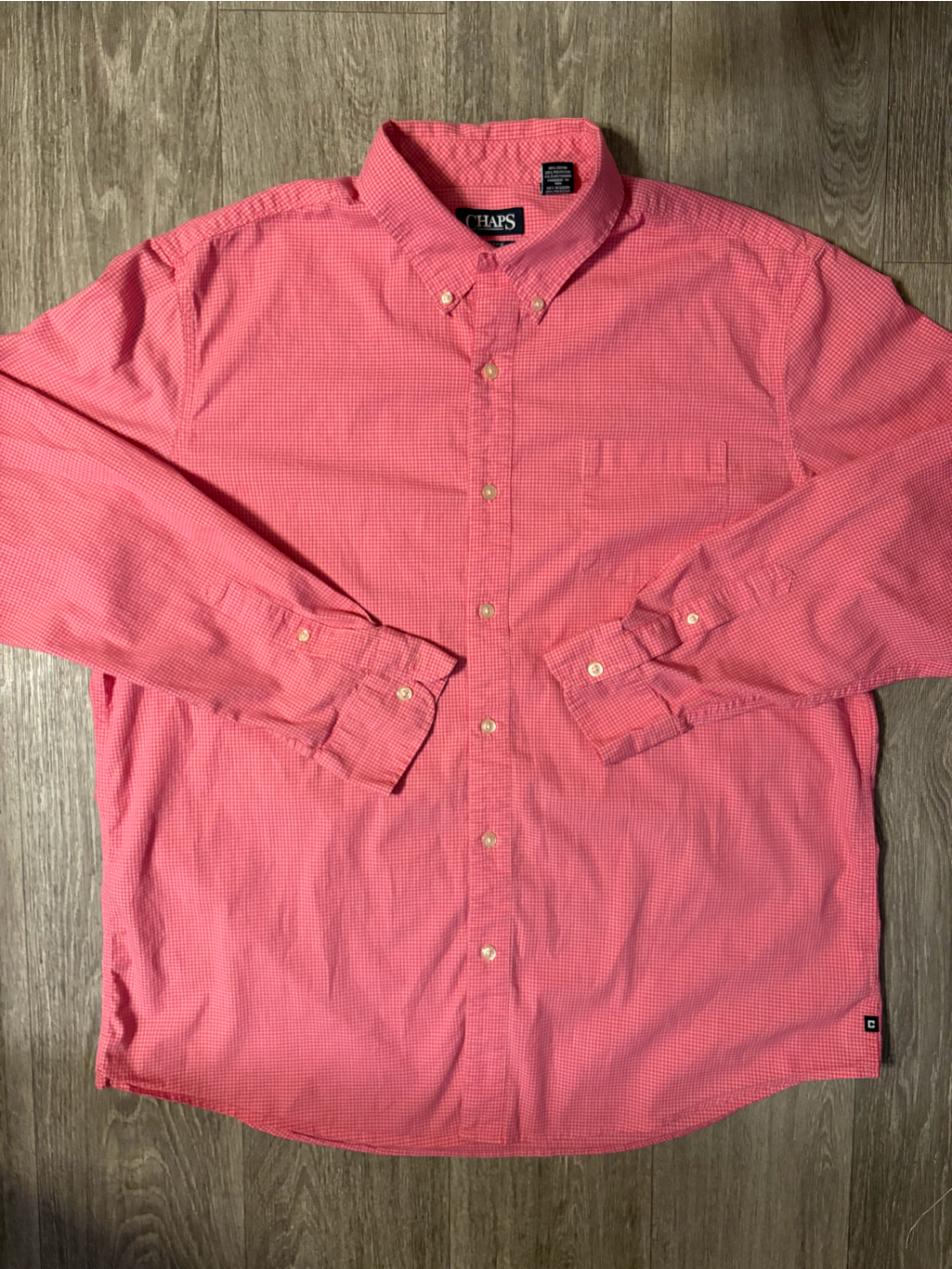 Chaps Easy Care Pink Gingham Button Down Shirt Men’s Xl Tall Long Sleeve